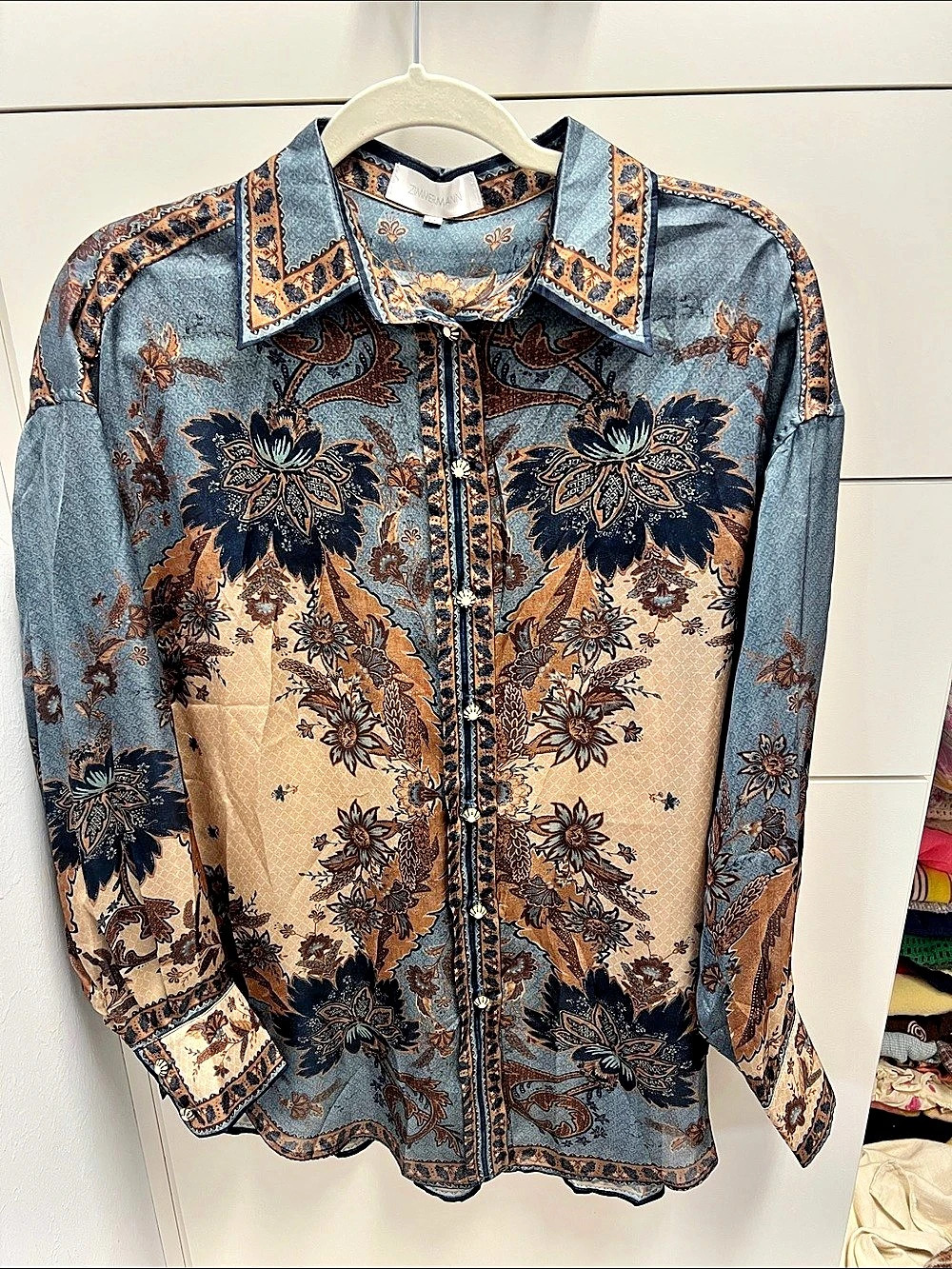 Zimmermann Shirt Floral Button-Down in Blue & Brown